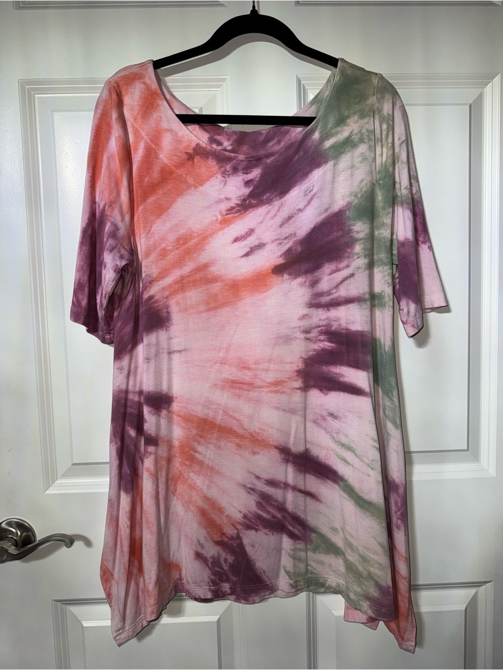 Soft Surroundings Tie-Dye Short Sleeve Tunic Pink Purple orange green L